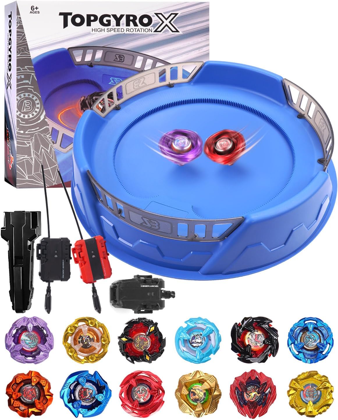 X Stadium Battle Set with X-Celeration Rail, 6 Right-Spin Tops, 2 Launchers and 1 Arena, Blade Battling Xtreme Game