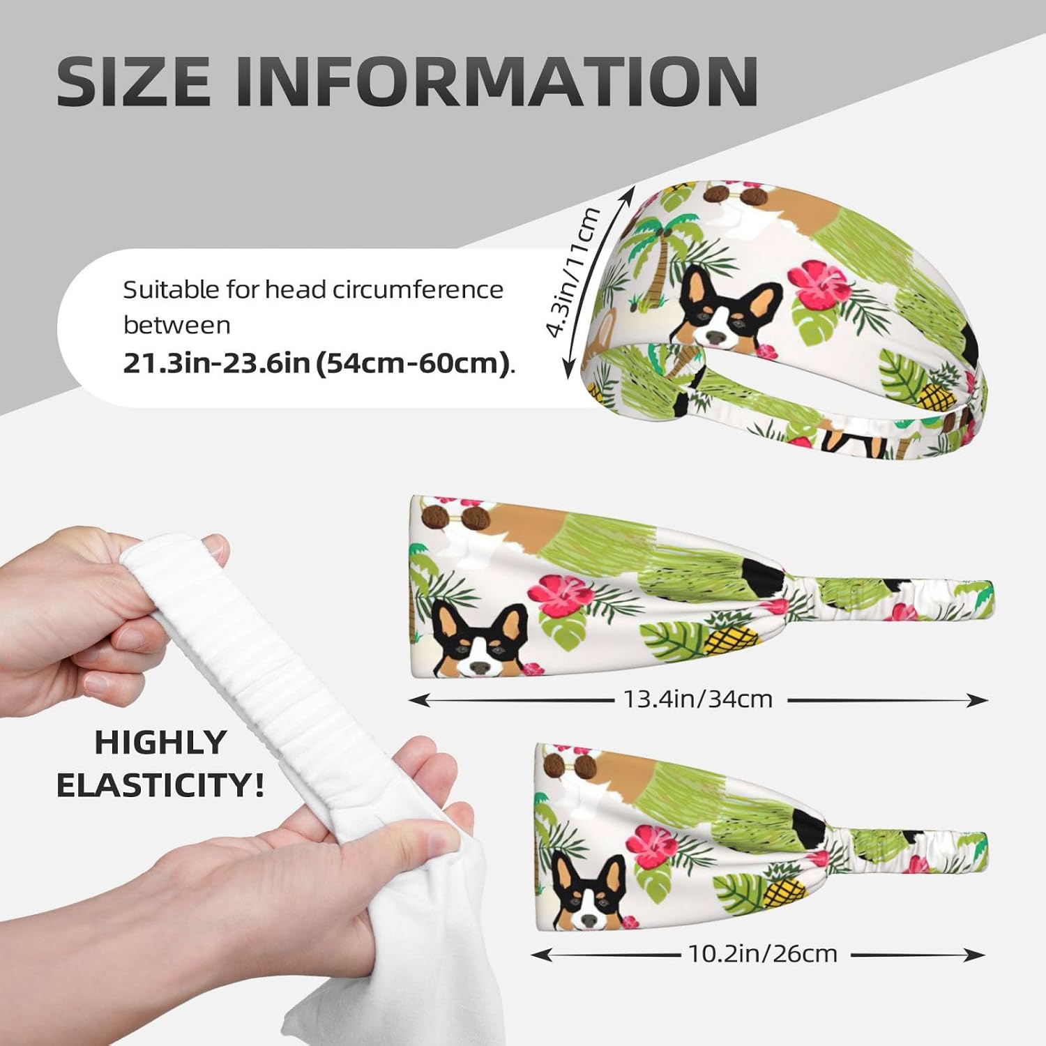 Corgi Hawaiian Tropical Summer Pineapple Print Ultra-Soft Elastic Headband Sports Running Gym Outdoor Activities Gifts Headwear