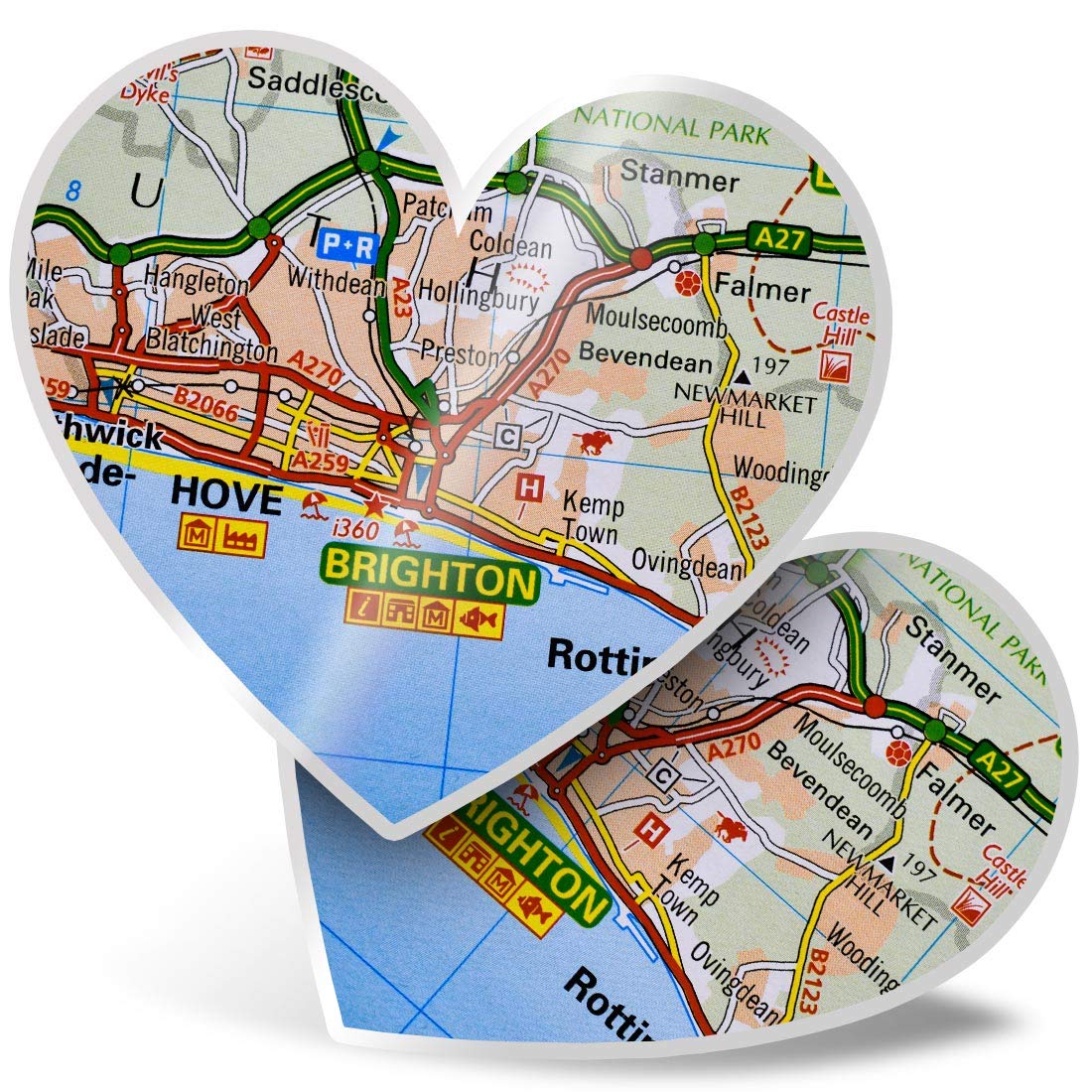 2 x Heart Stickers 7.5 cm - Brighton Coast Travel England UK Fun Decals for Laptops,Tablets,Luggage,Scrap Booking,Fridges, #44455