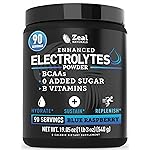 Zeal Electrolyte Powder - 90 Servings | Keto Electrolytes Powder | Zero Sugar, BCAAs, B-Vitamins | Potassium, Zinc, Magnesium | Hydration Powder Recovery Drink | Blue Raspberry