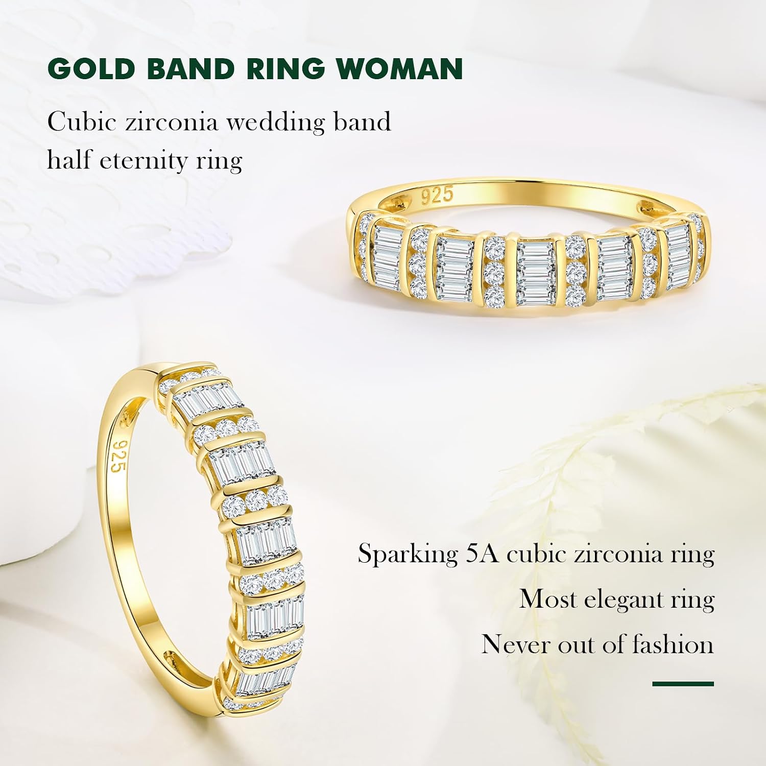 Womens Wedding Bands Sterling Silver/14K Gold Plated Half Eternity Band Rings Created Sapphire/Emerald/Ruby/Moissanite Cz Cross Ring Stackable Anniversary Ring Size 6 to 10