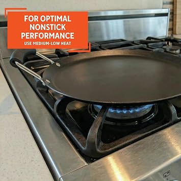 IMUSA USA, Black Carbon Steel Large Round Comal with Bakelite Handles, 14