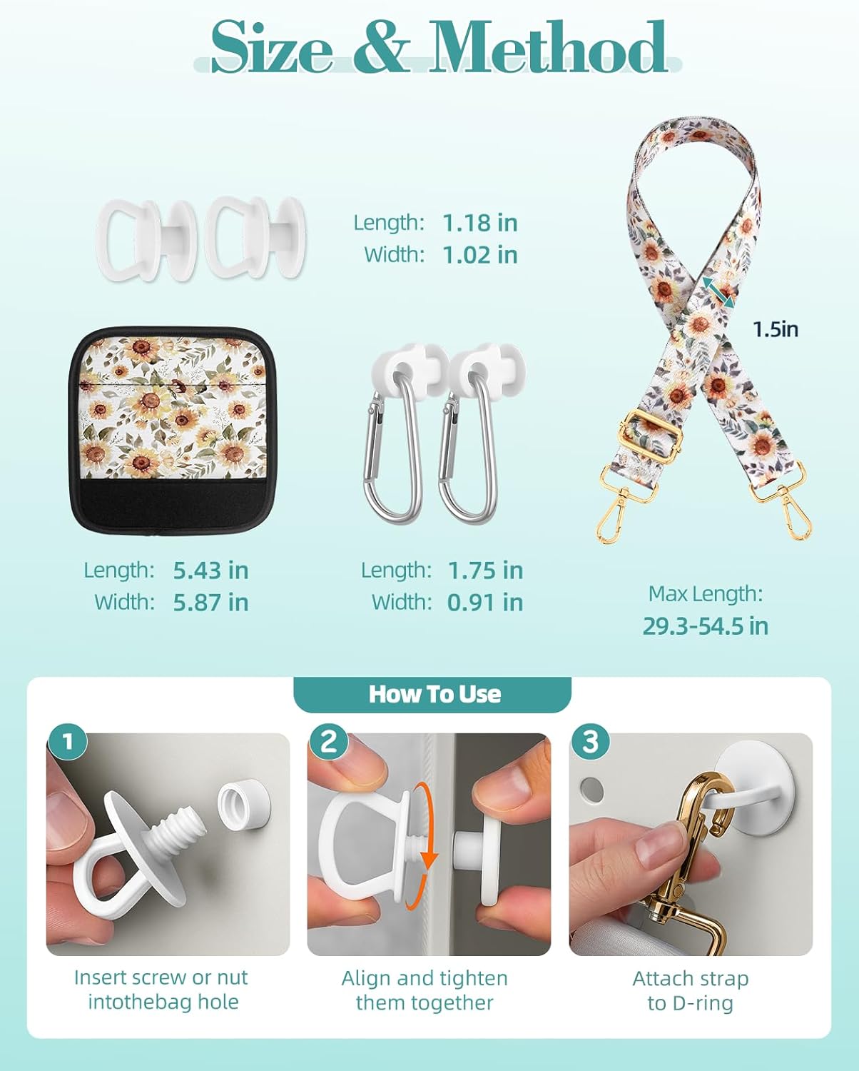 Bag Strap Crossbody for Bogg Bag Accessories - Charms Shoulder Strap Neoprene Luggage Handle Wrap for Suitcase & 2 Key Holders Sunflowers - Image 5