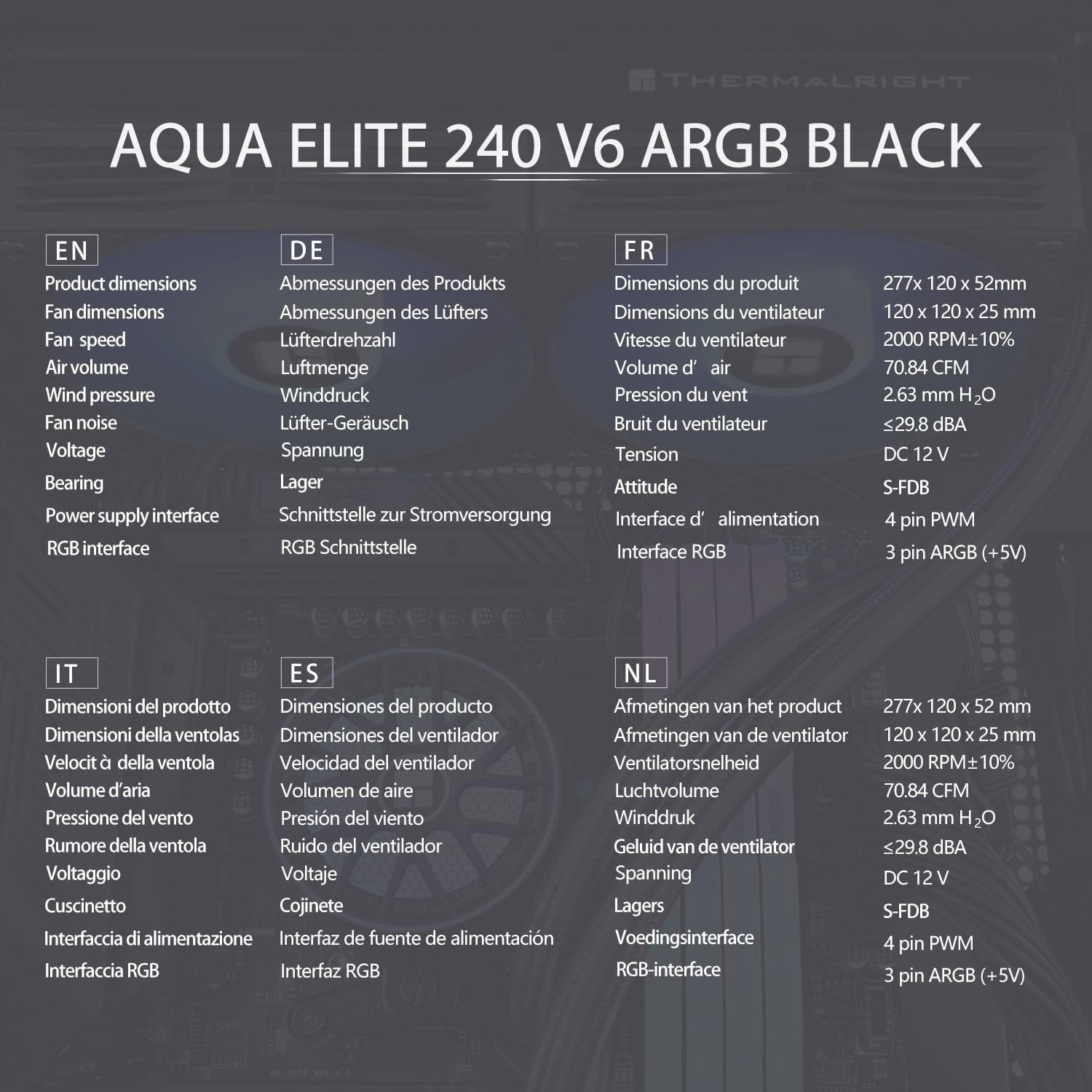 TR-Thermalright AQUA ELITE 240 V6 ARGB - Radiatore CPU liquido, 240mm Raffreddamento Aio, doppia ventola PWM ARGB, per AM4/AM5, Intel LGA1851/1700/115x/1200 (Nero)
