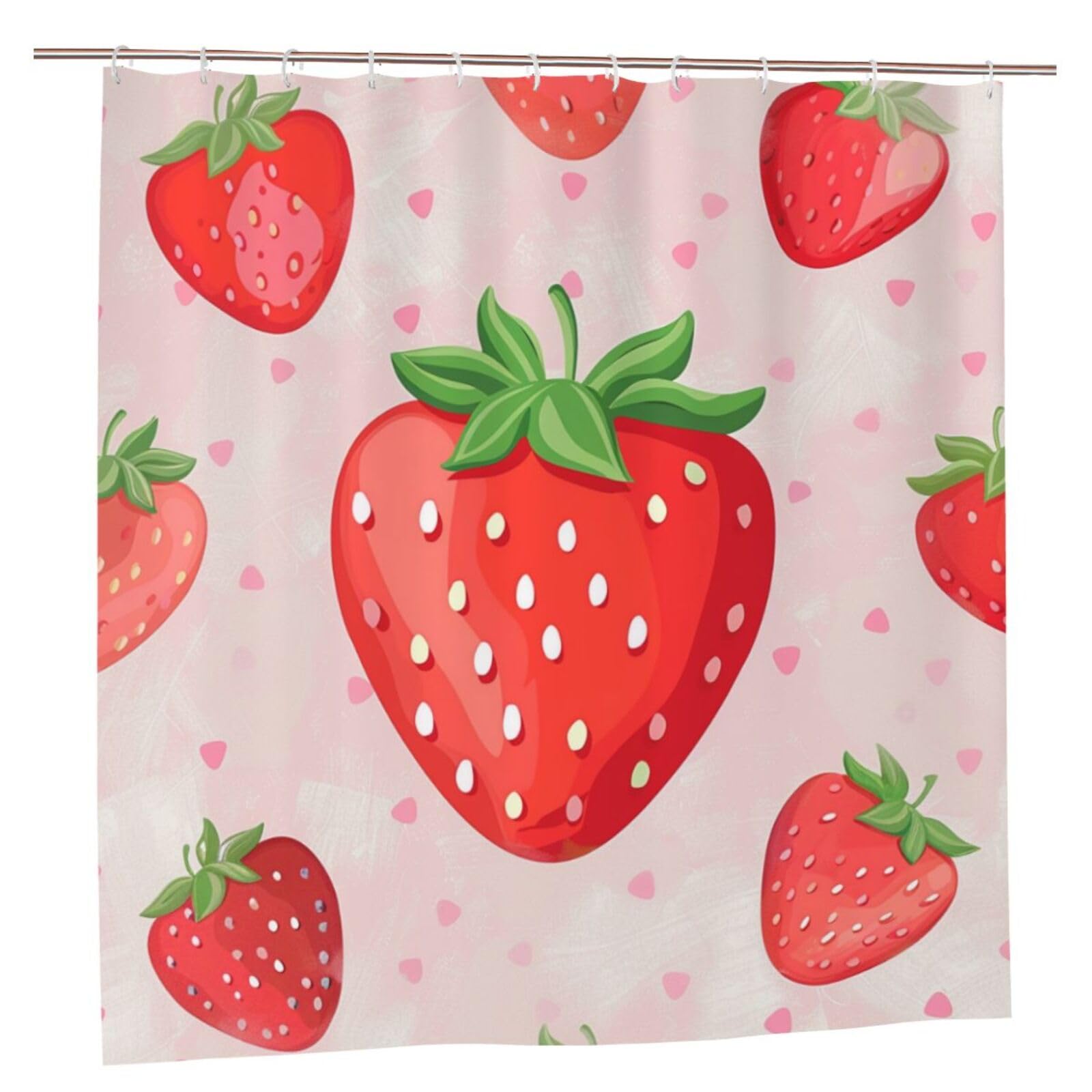 BWWHCCTI Strawberry Print Printed Shower Curtain With 12 Plastic Hooks Opaque Quick Drying Waterproof Shower Curtains Sets For Bathroom 183x183 CM
