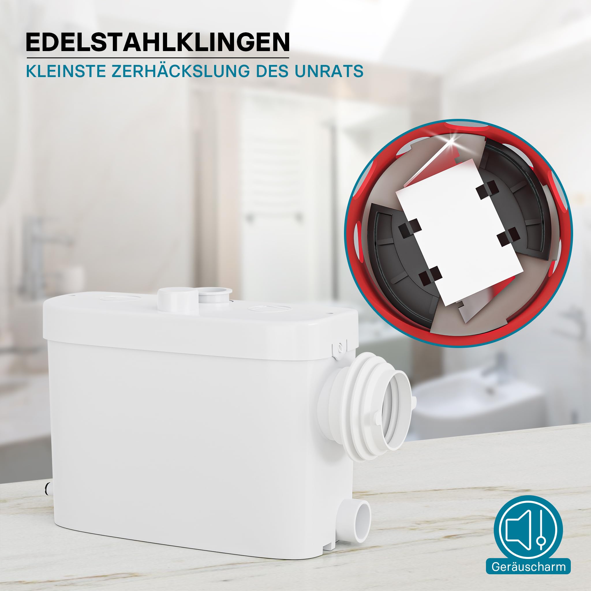XPOtool 3/1 Kleinhebeanlage mit seitlichem Anschluss, Hebeanlage 450 W mit Häcksler, Abwasserhebeanlage bis 7,5 m, Fäkalienhebeanlage für WC und Dusche