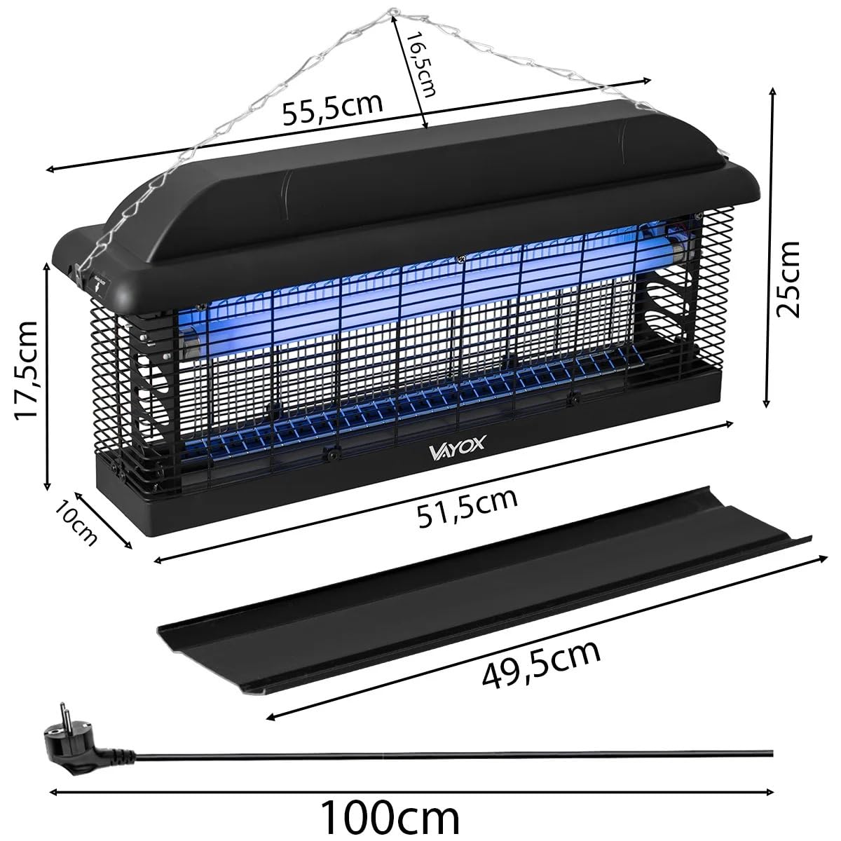 Vayox insektenvernichter elektrisch 30W 2500V Insektenlampe Gegen Mücken | Fliegen, Gnitzen. elektrische fliegenfalle & fliegenfalle als insektenschutz. 180m² Reichweite, 2x15W UV, ohne Chemie