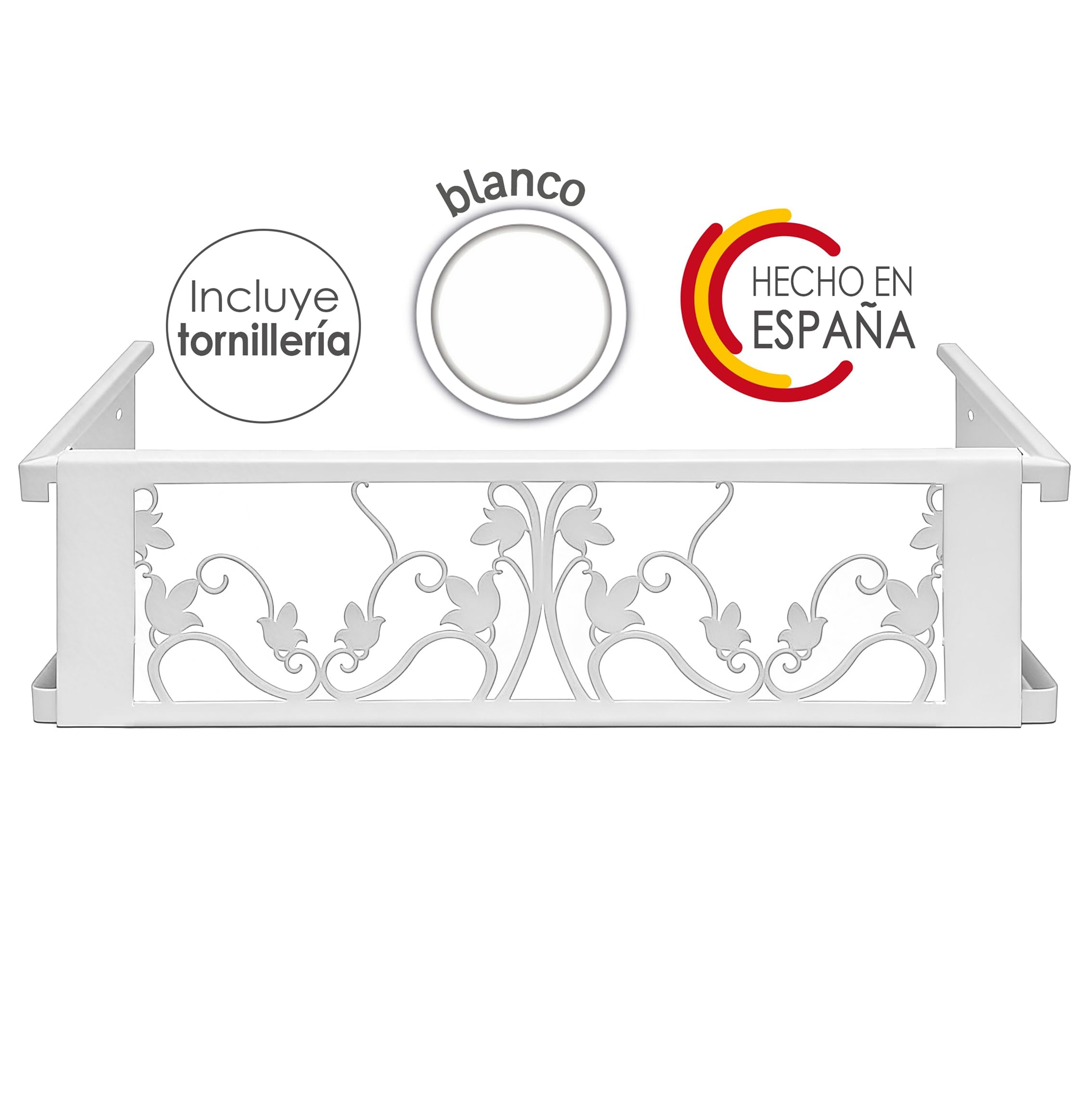 Balconcillo para Macetas, Balconcillo para Plantas, Portamacetas Ventana, Protector de macetas, Modelo Floral Extensible 60-100 cm, Blanco