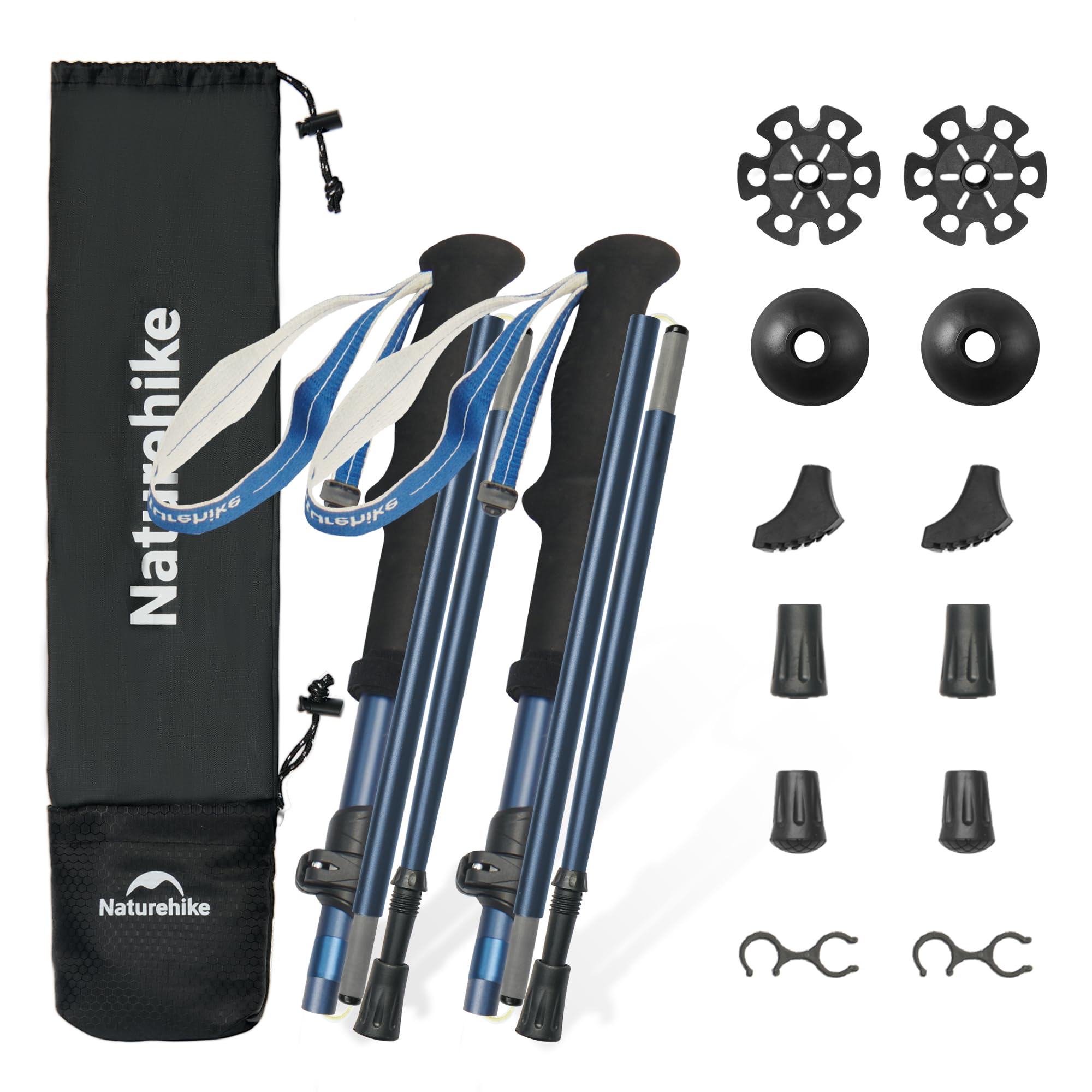 Naturehike Bastoni da trekking ultraleggeri pieghevoli, 115-135 cm, bastoncini da trekking in alluminio 7075, per uomo e donna (blu)