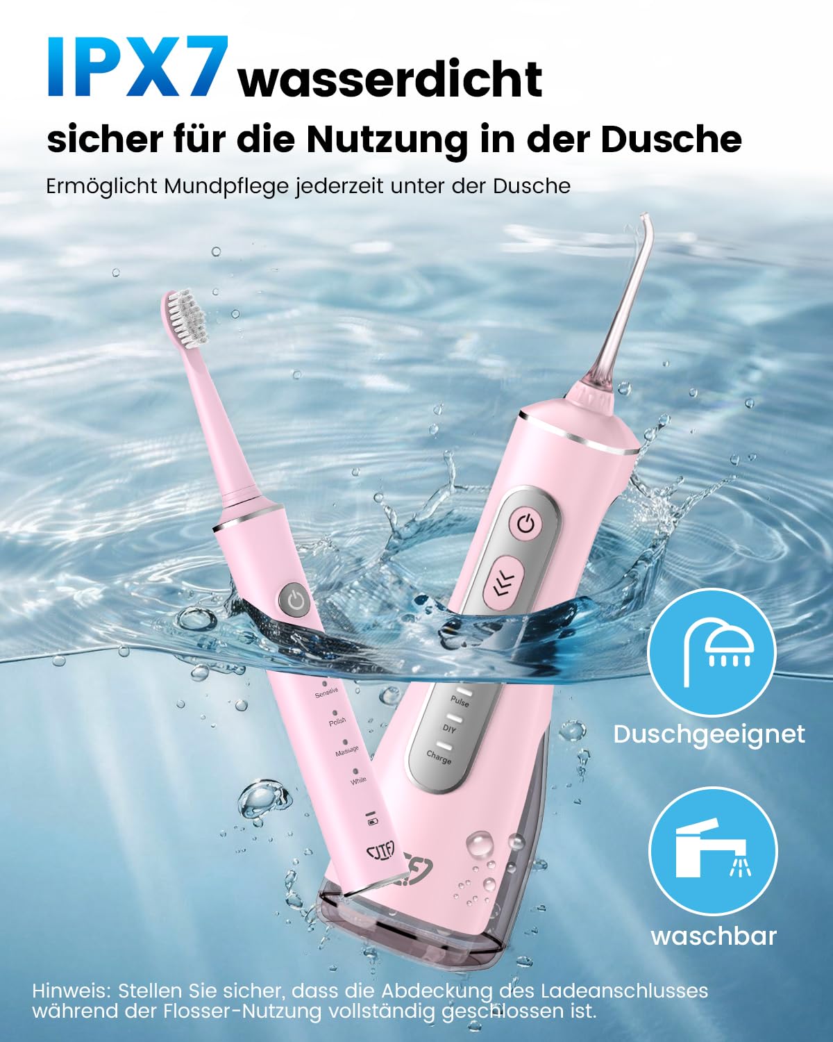 Set di pulizia orale 2 in 1, filo interdentale ad acqua e spazzolini elettrici sonici (rosa)