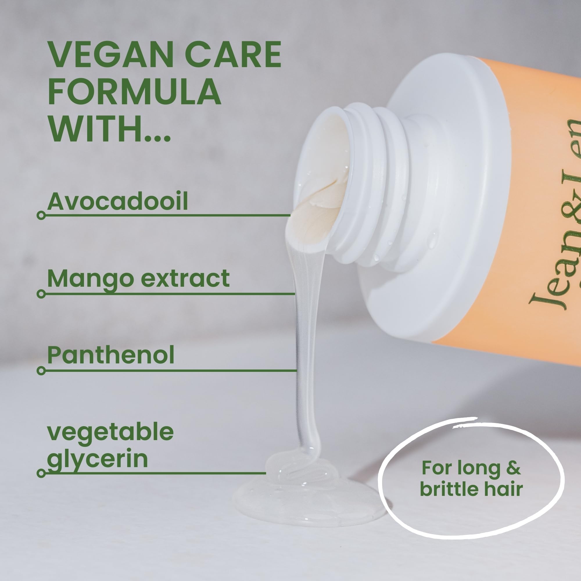 Jean & Len Nutri Care Shampoo Mango & Avocado for long damaged hair, revitalizes ends, fruity fresh mango scent - Image 2