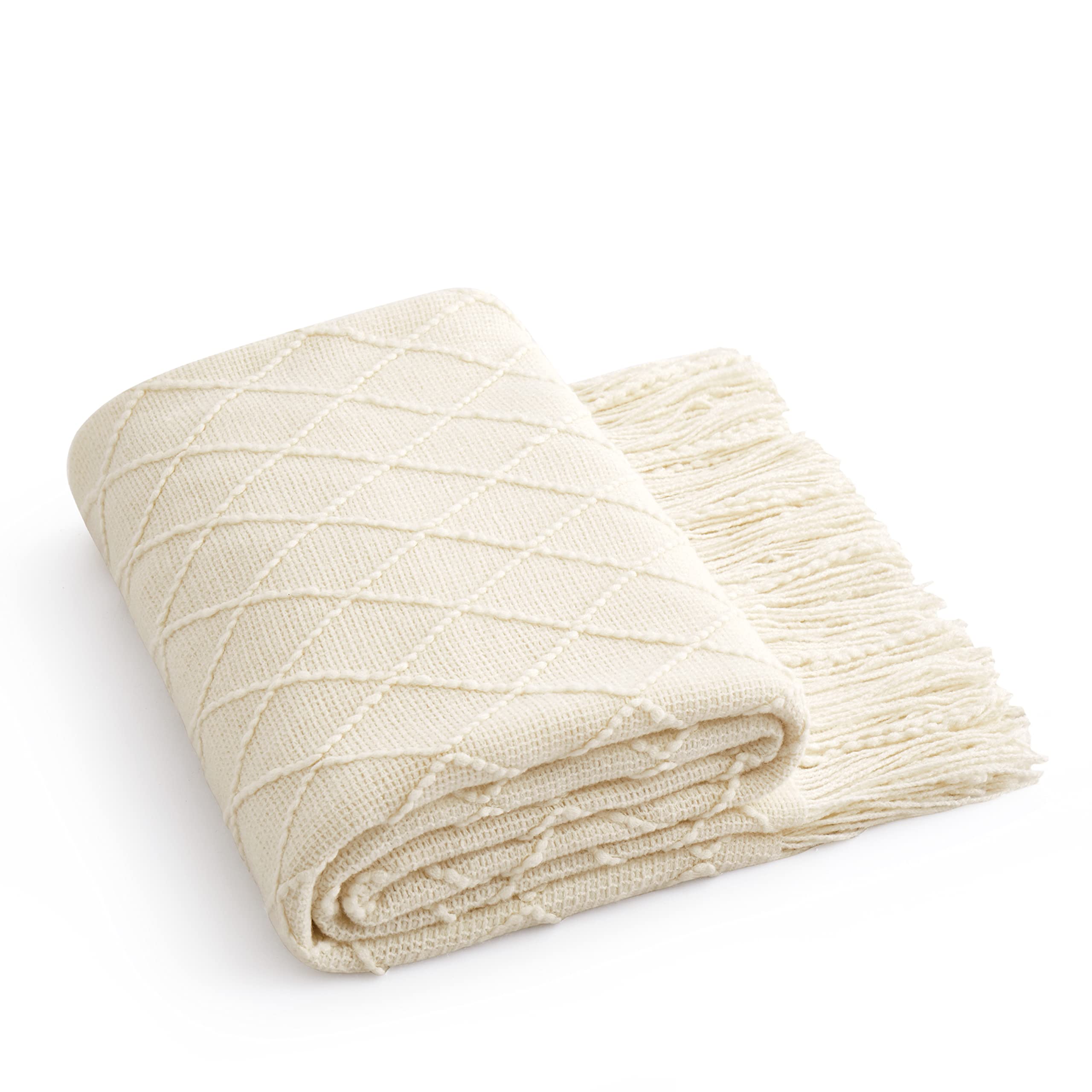 Counfeisly Acrylic Knitted Throw Blanket, Lightweight and Soft Cozy Decorative Woven Blanket with Tassels for Couch, Bed, Sofa, Travel, Suitable for