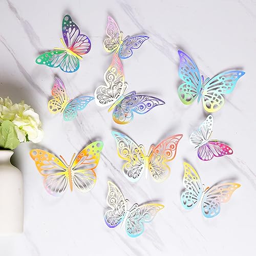 Miniatura 3 de Decoración de pared de mariposa 3D, 12 piezas de 3 tamaños, decoraciones de mariposa extraíbles, calcomanías de mural de habitación para niños,