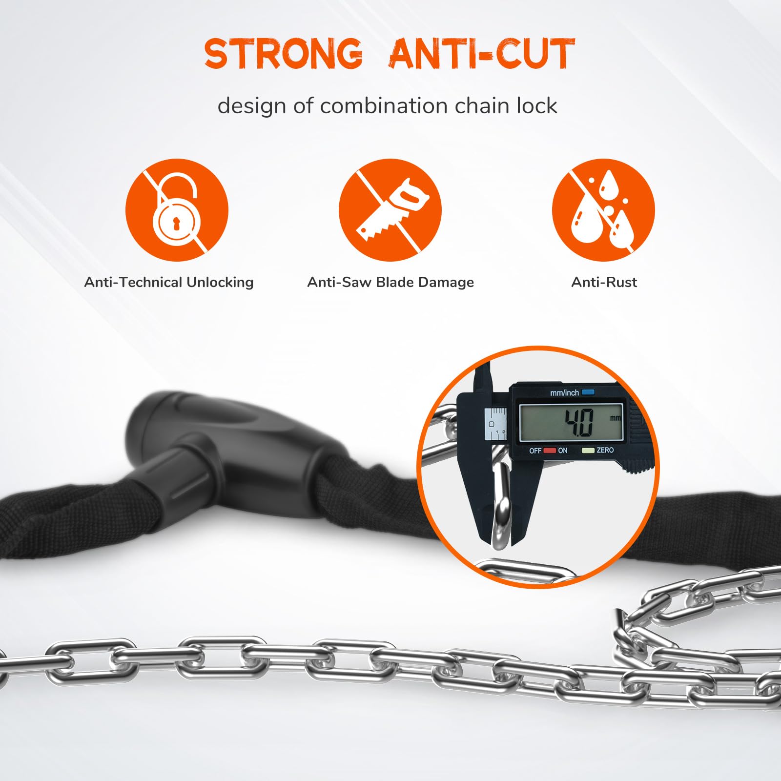 120CM Lucchetto Bici Catena, Bicicletta Antifurto Catena di Blocco Catena per Bici,Alta Qualità Antifurto Moto, Catena per Varie Biciclette, Motocicli. (black)