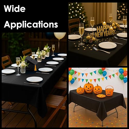 Miniatura 5 de Craft And Party Paquete de 12 manteles de plástico negro manteles desechables de 54 x 108 pulgadas para mesas rectangulares, resistentes y