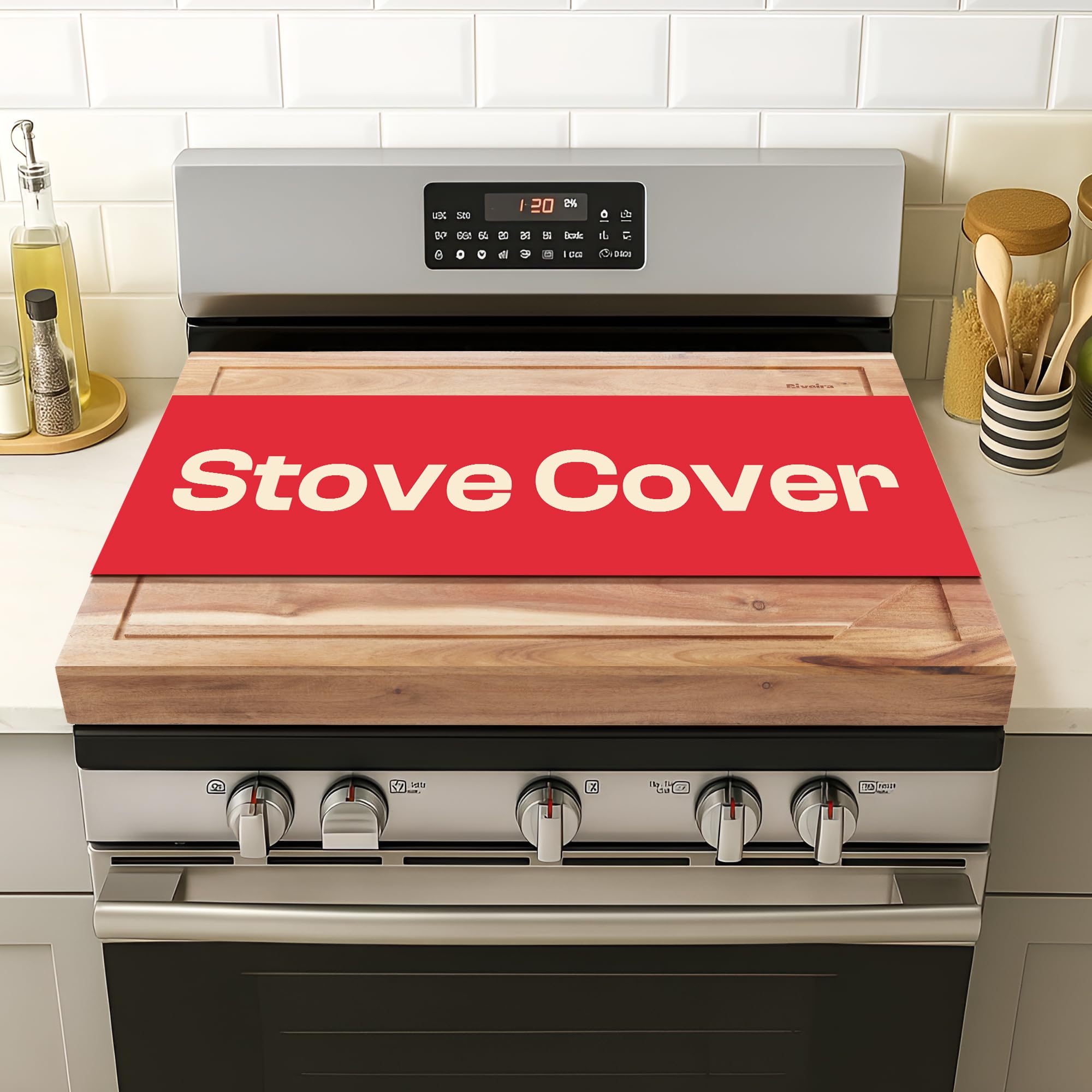 Riveira 30x22 Acacia Natural Stove Top Covers for Electric Stove & Gas Stove Top Covers for Gas Burners – Large Gas Stove Cover with Handle & Juice Groove – Rustic Stove Covers for Gas Stove Top