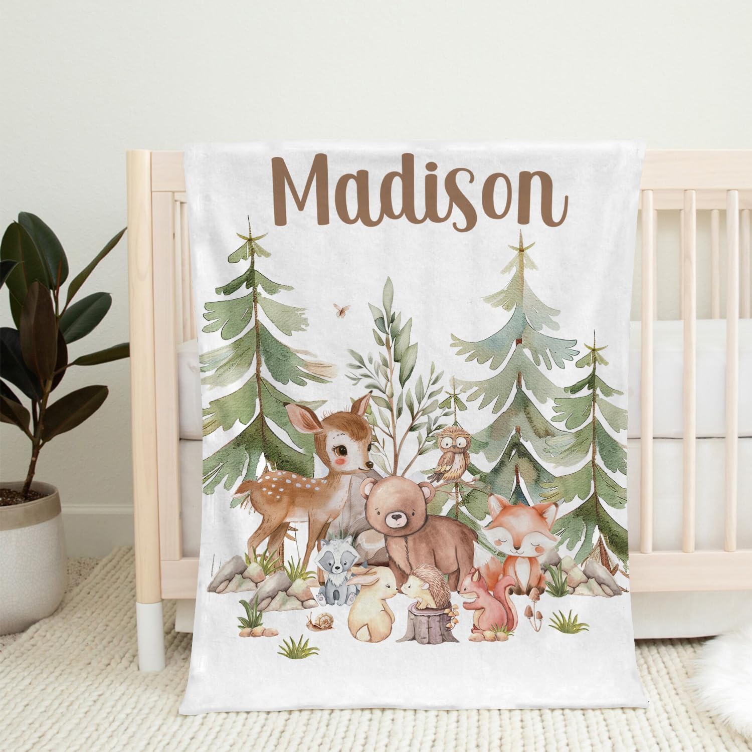 Woodland Baby's First Christmas Blanket, Baby 1st Christmas, Pregnancy Newborn Baby Blanket, Woodland Animals Baby Blanket, Best Gift for Baby, Newborn, New Mom, Super Soft Plush Fleece