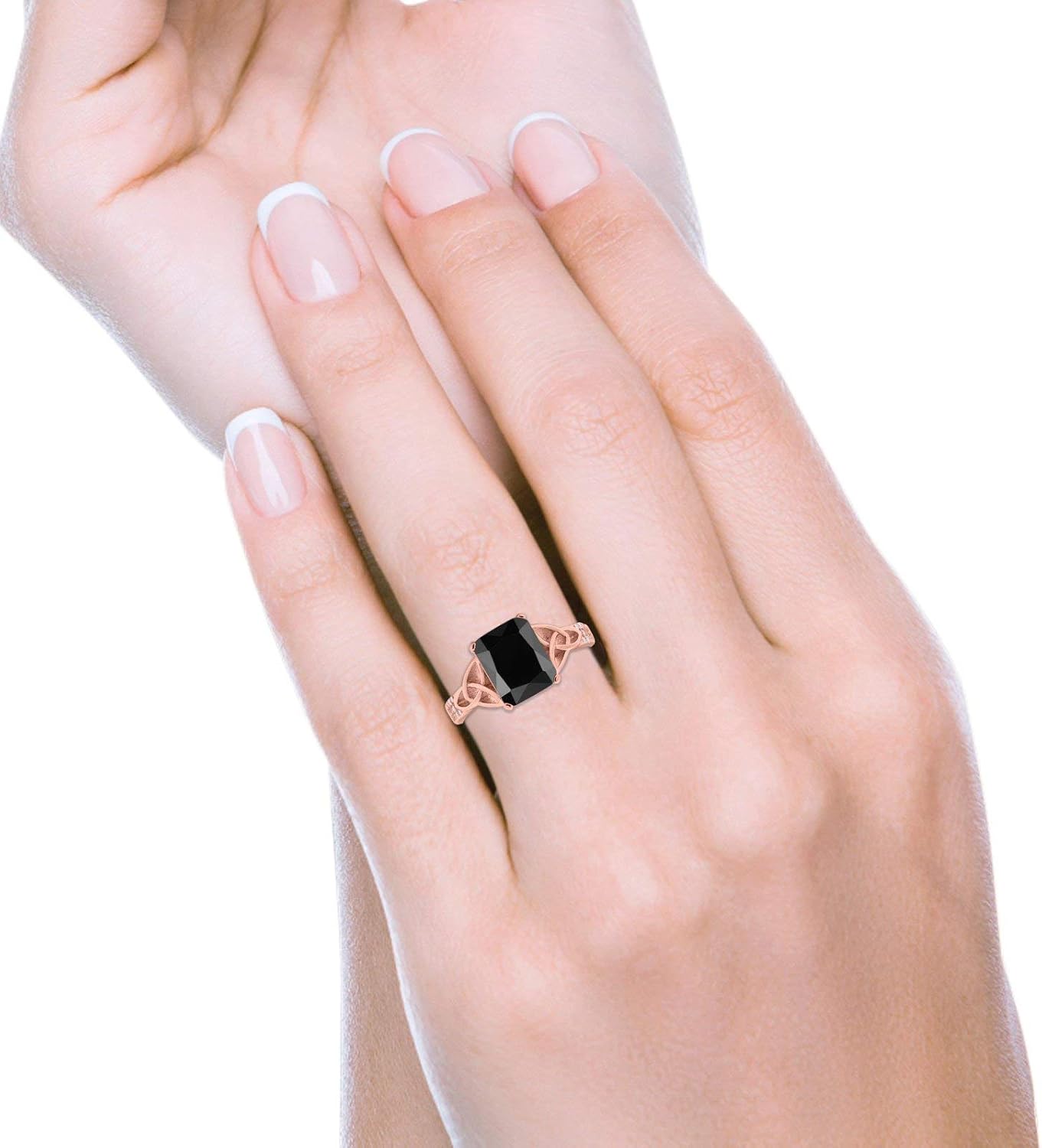 Blue Apple Co. Emerald Cut Celtic Wedding Engagement Ring Round Simulated Cubic Zirconia 925 Sterling Silver