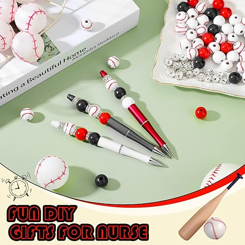 Miniatura 4 de PerKoop Juego de 18 bolígrafos de bolas que incluyen 18 bolígrafos de cuentas surtidas, 50 cuentas espaciadoras de cristal y 30 cuentas de béisbol,