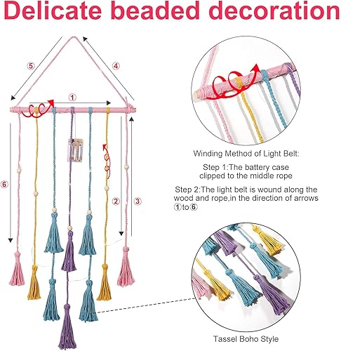 Miniatura 5 de Homecor Decoración de habitación para niñas adolescentes, exhibición de fotos colgantes, collage de imágenes de macramé, decoración de pared,