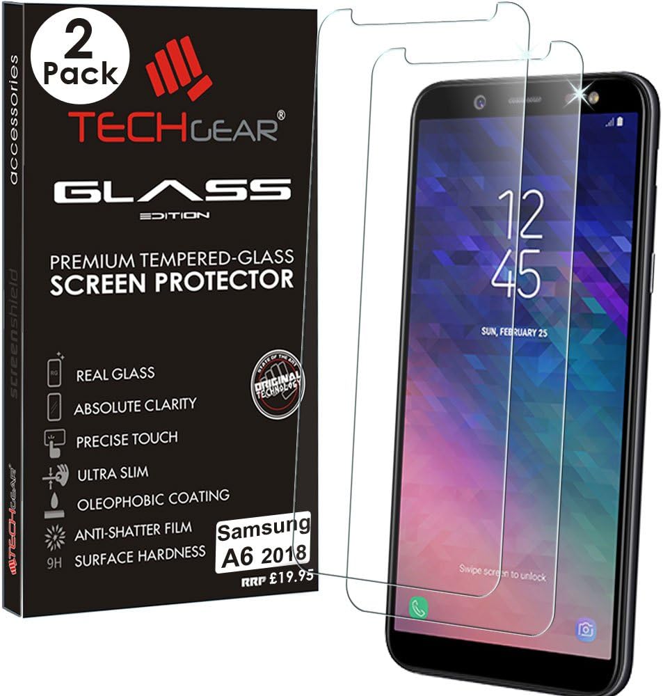 TECHGEAR[2 Pack] GLASS Edition for Galaxy A6 (-A600 Series) - Genuine Tempered Glass Screen Protectors Guard Covers Compatible with Samsung Galaxy A6 2018