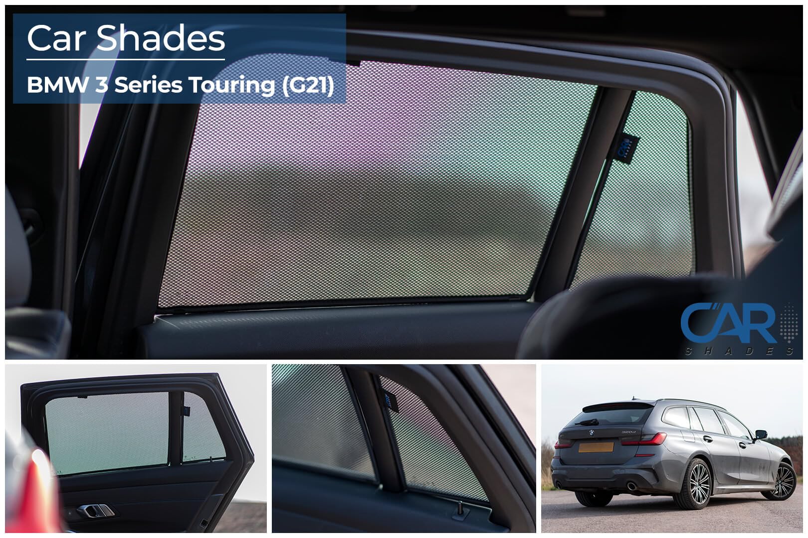CAR SHADES Set (Porte Posteriori) Compatibile con BMW Serie 3 G21 Touring 2019- (4-Parti) Tendine Parasole su Misura