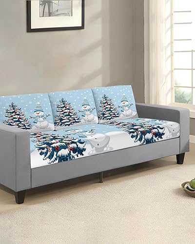 Miniatura 2 de Fundas de cojín para sofá, diseño de muñeco de nieve, color azul claro, funda elástica para sofá con parte inferior elástica, diseño de árbol de