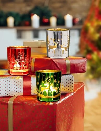 Miniatura 3 de Portavelas votivas de cristal de Navidad, 6 portavelas para velas de té de Navidad, portavelas para centro de mesa de Navidad, decoración de mesa,