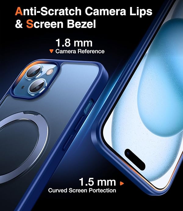 Chicfun 3-in-1 [Magnetic+Kickstand+Ring Holder] Compatible with iPhone 15 Case Stand Ring Holder Compatible with MagSafe, Magnetic Military Shockproof for iPhone 15 Phone Case Kickstand Cover Blue by Chicfun - Used condition - Image 6