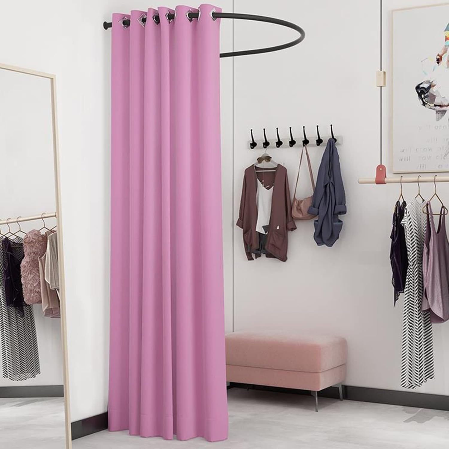 Wall-Mounted Privacy Partitions with U-Shaped Metal Shelves On Mobile Rails Temporary Storage Rooms for Shops Offices Dormitories 2 Sizes(80x80x200cm)