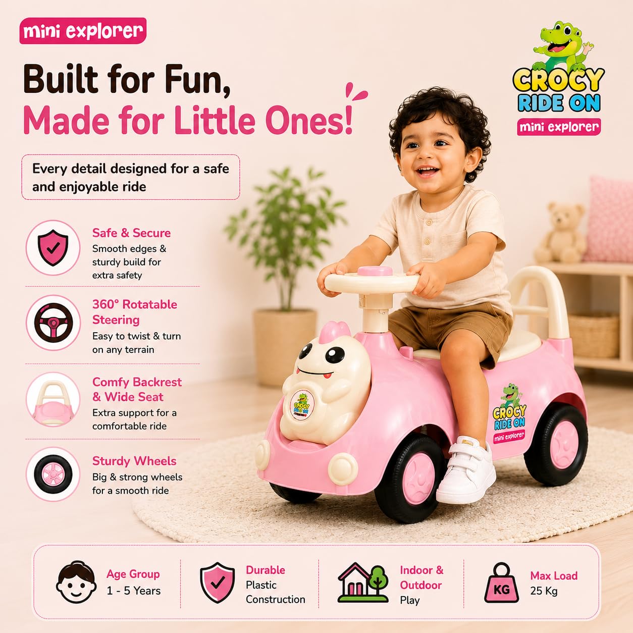 MiniExplorer Wiggle Car - Pink Ride On Toy -3 MiniExplorer Wiggle Car - Pink Ride On Toy -3