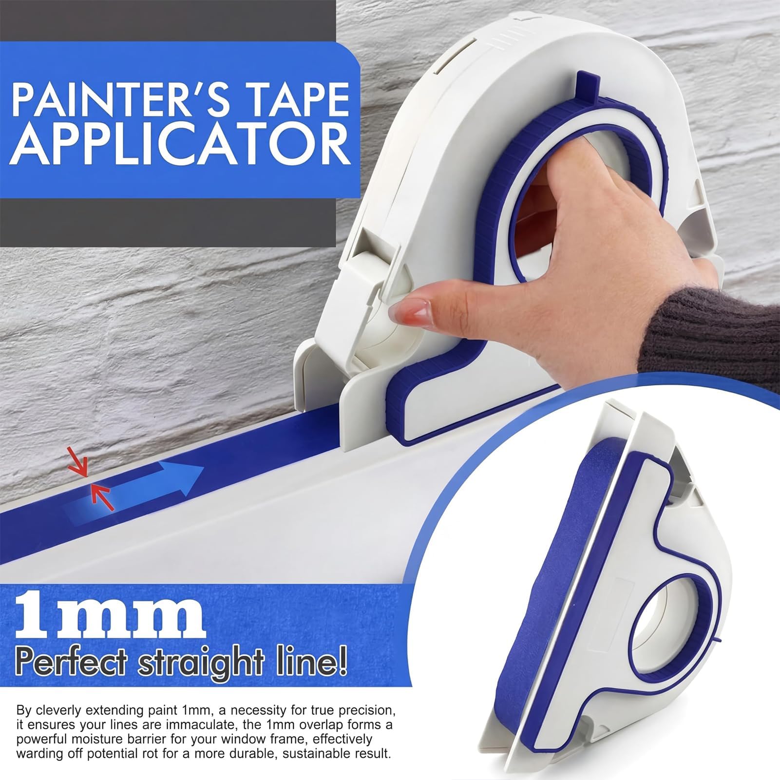 Malerband Applikator mit Integriertem Schaber 5mm Malerband Applikator, Auftragen von Abdeckband, das Speziell für Zierleisten, Wände und Böden Entwickelt Wurde (Klebebandabroller + 5*Klebeband)