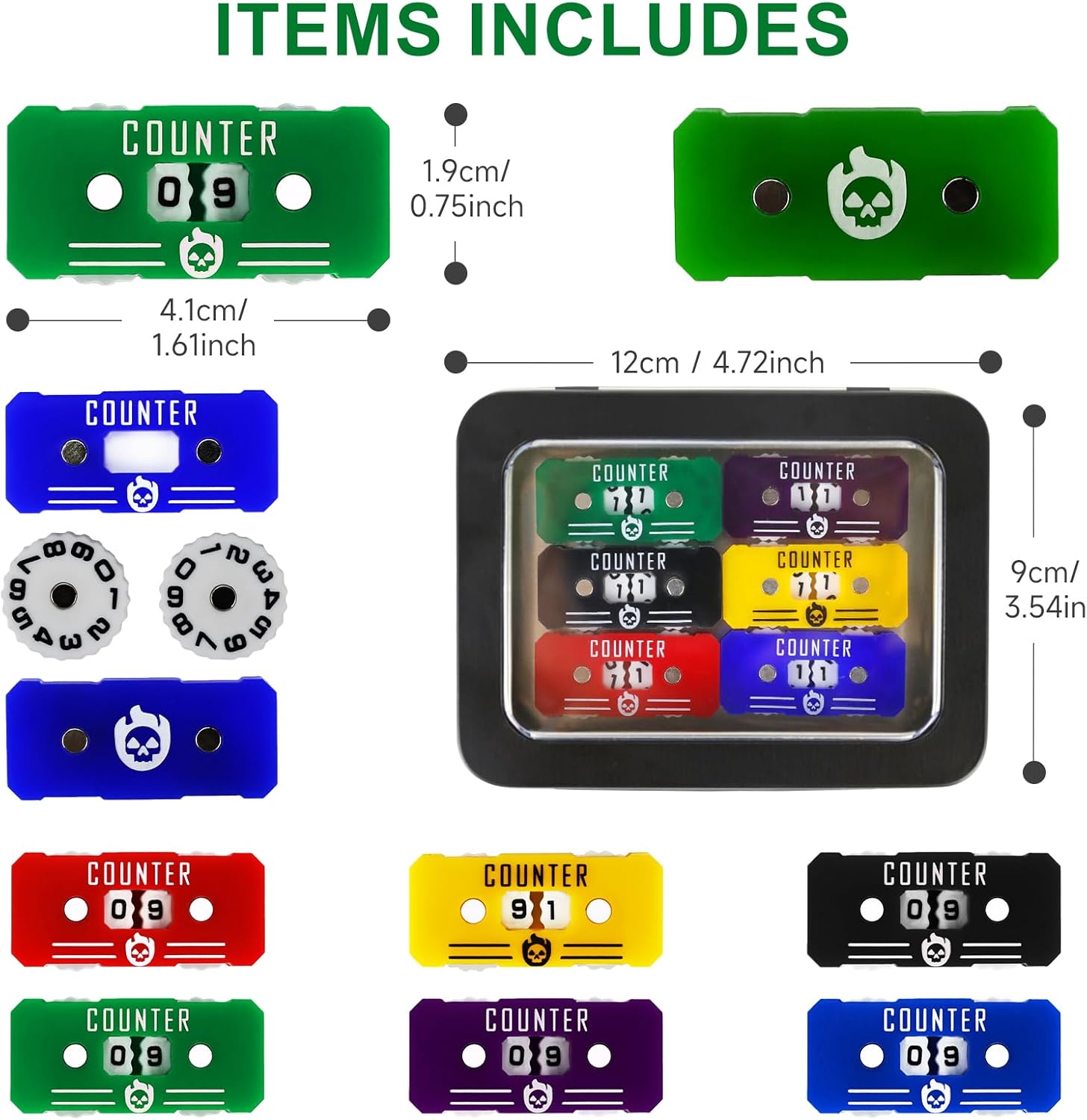 6PCS Life Counter Set with Metal Box, Health Tracker Life Counters Twin Digits for Magic Card Games Accessories D&D RPG CCG TCG Tabletop Board Games
