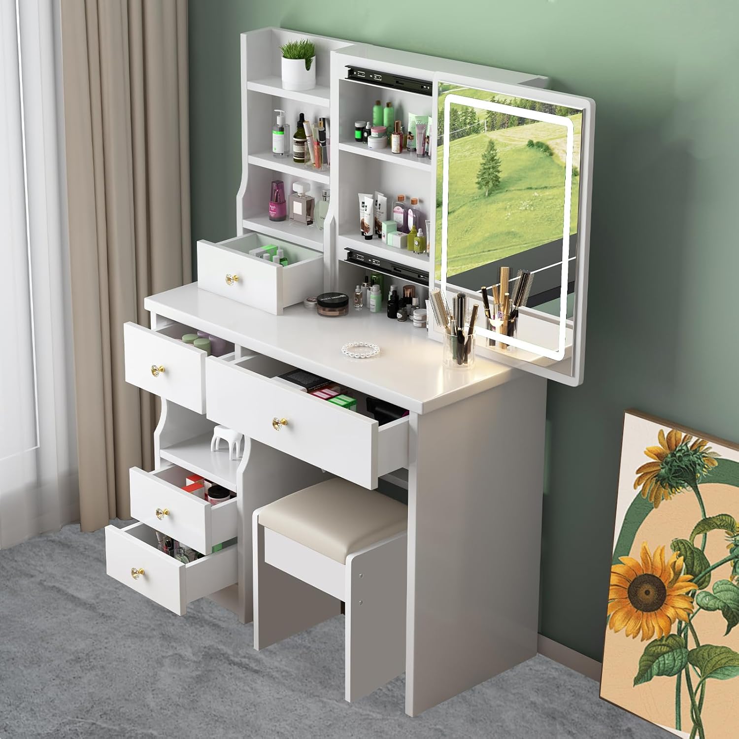 Freeboss T68 Dressing Table with Drawers Open