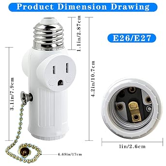 2 Pack E26/E27 Light Socket Outlet Adapter, Light Socket to Plug Adapter