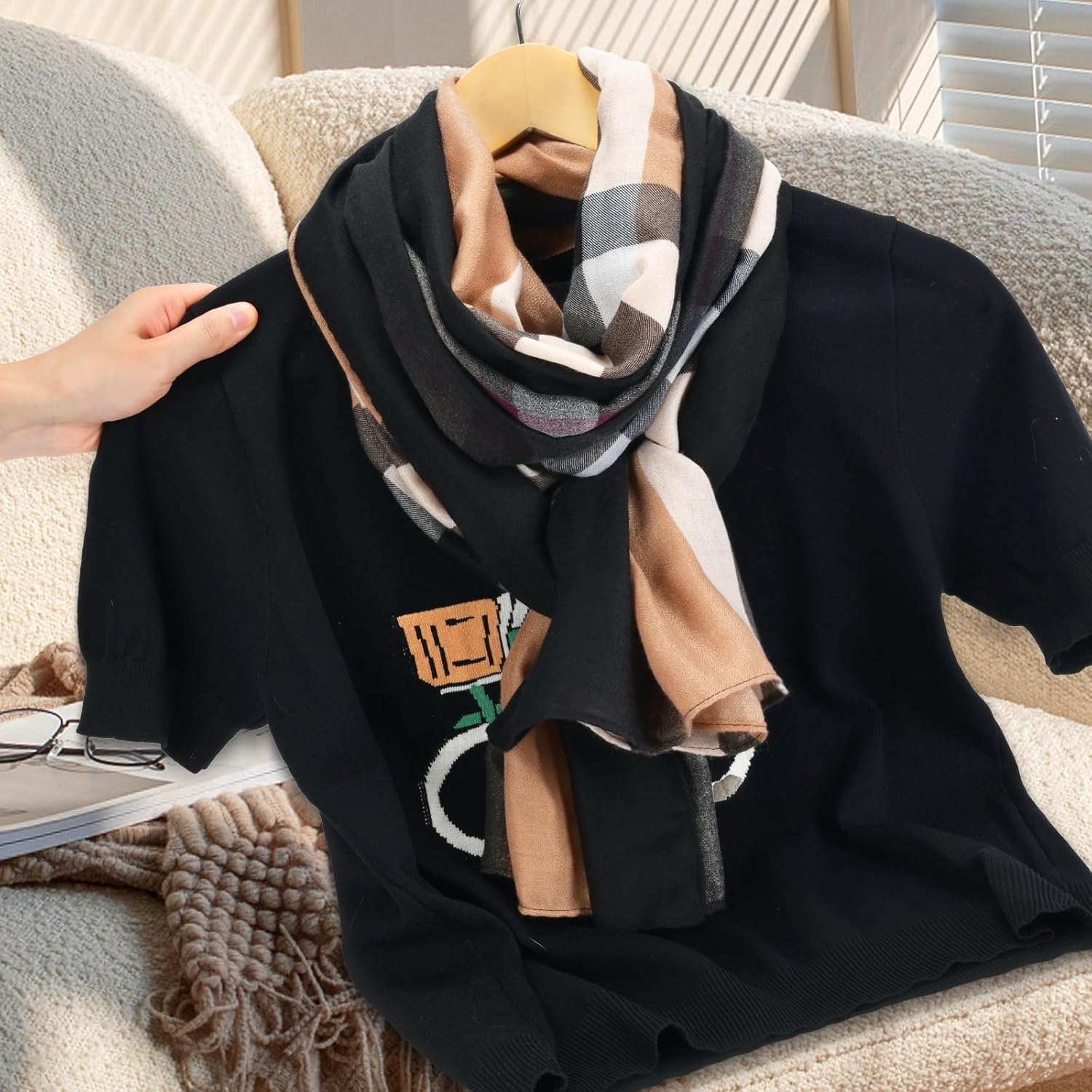 Scarfs for Women Light Soft Solid plaid Fashion Scarves Sunscreen Shawls for All Seasons - Image 4