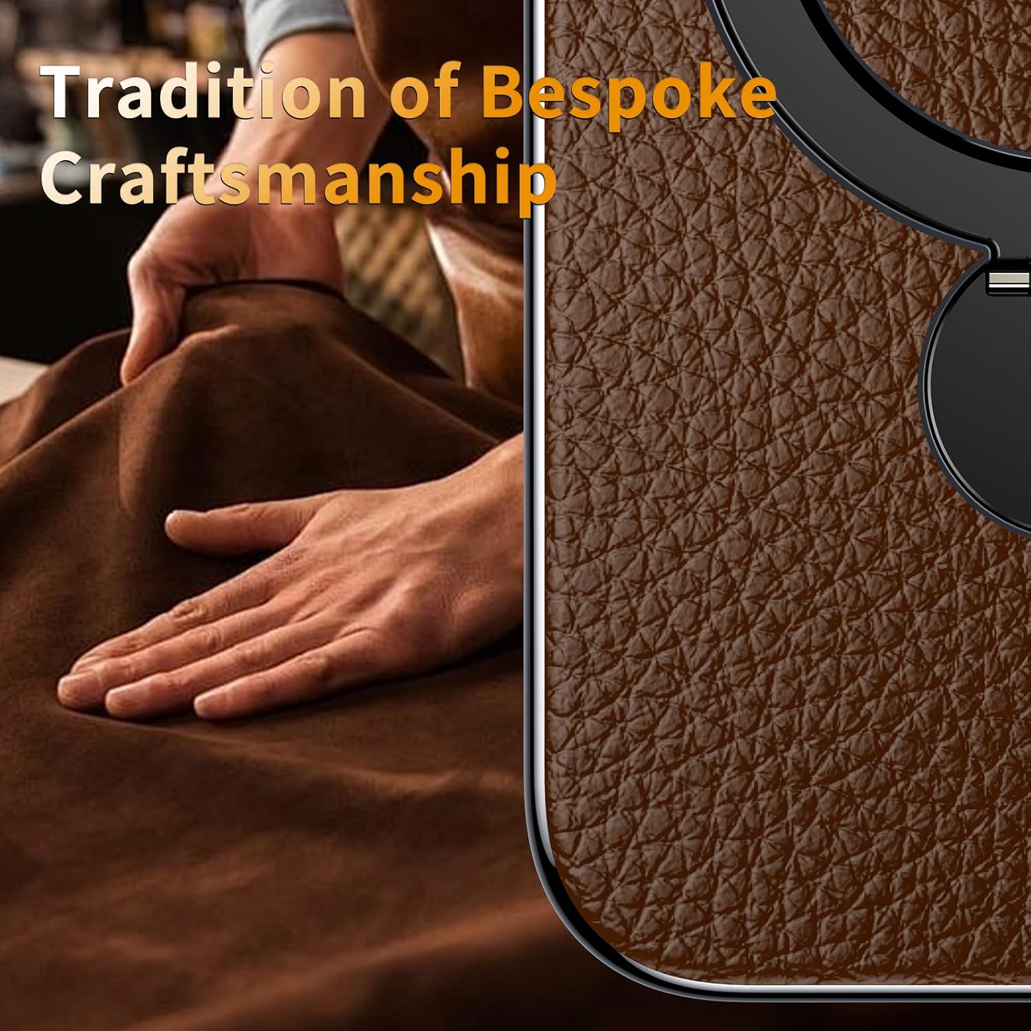 for iPhone 15 Pro Case, Genuine Leather Case for 15 Pro, Wireless Charging Compatible, Heavy-Duty Protection Brown