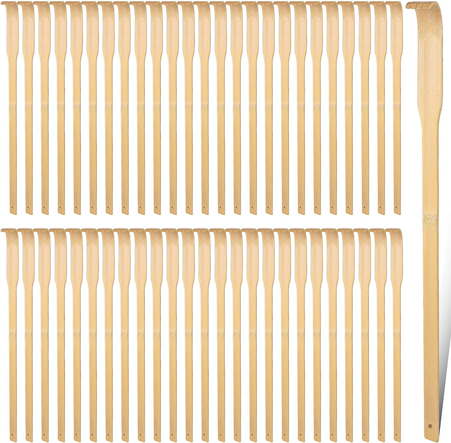 Kifmurase 50 Pack Bamboo Back Scratcher Bulk, Traditional Manual Wooden Scratcher for Itching Relief and Body Massage with Long Handle for Elderly Men Women Friend Family Nursing Gifts