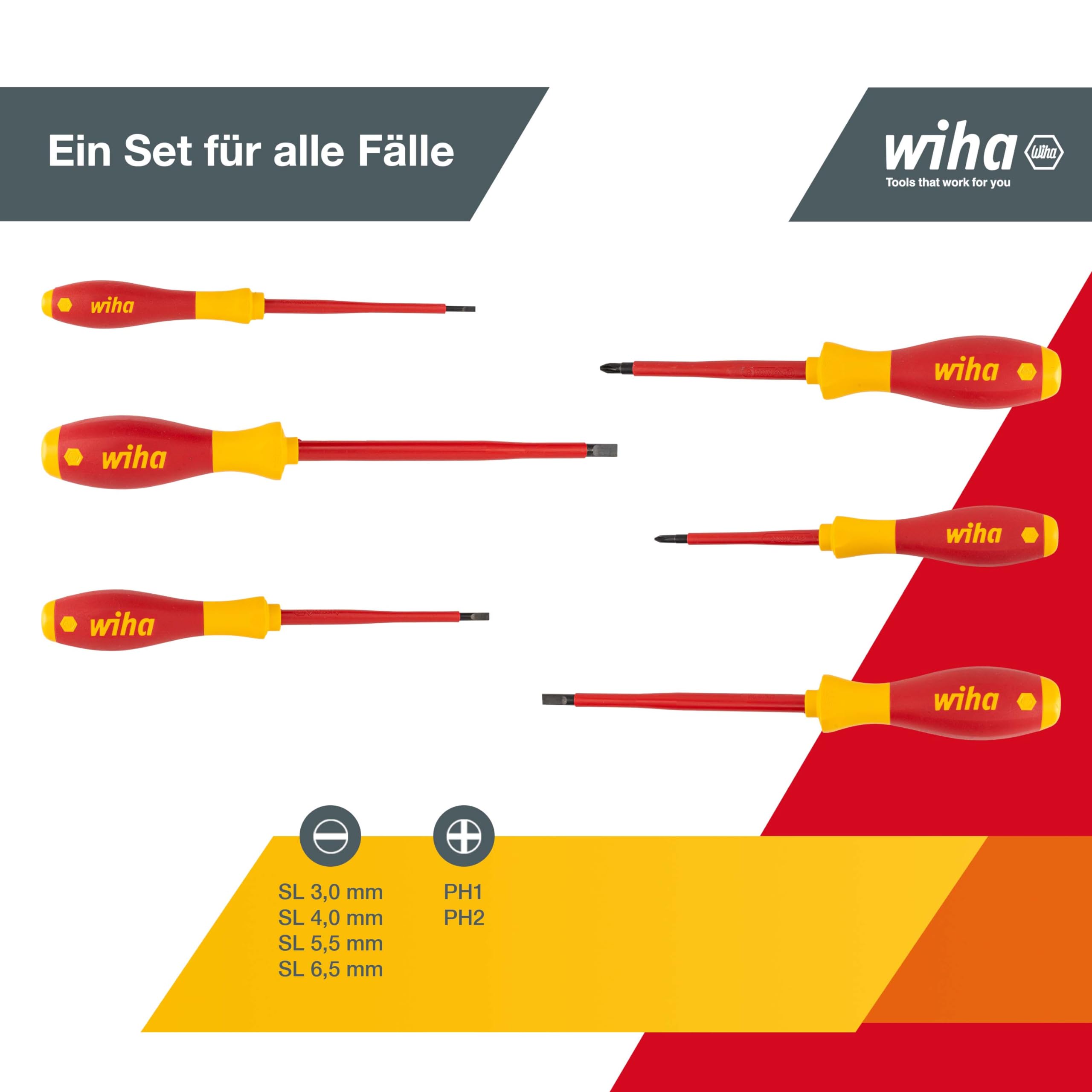 Wiha Juego de destornilladores SoftFinish® electric ranurados, Phillips, de 6 unid (00833)