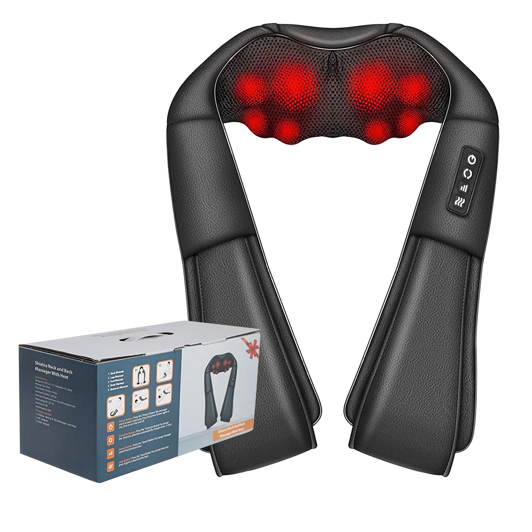 Tered Shiatsu Neck Massager with Heat, Deep Tissue 3D Kneading Shoulder Massager for Neck Body Muscle Pain Relief, Electric Massagers for Home, Office, Car