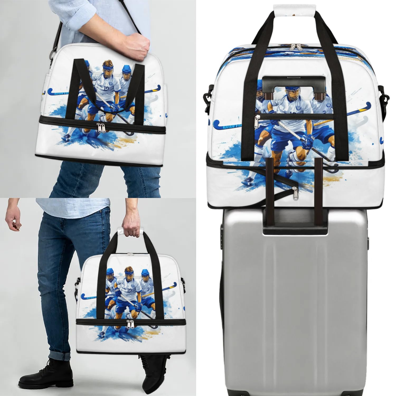 Sac de sport de voyage pour joueur de hockey pour homme et femme, sac de week-end, sac fourre-tout pliable et séparé, 47 l pour sport, gym, yoga, couleur, 47 L, Organiseur de sac