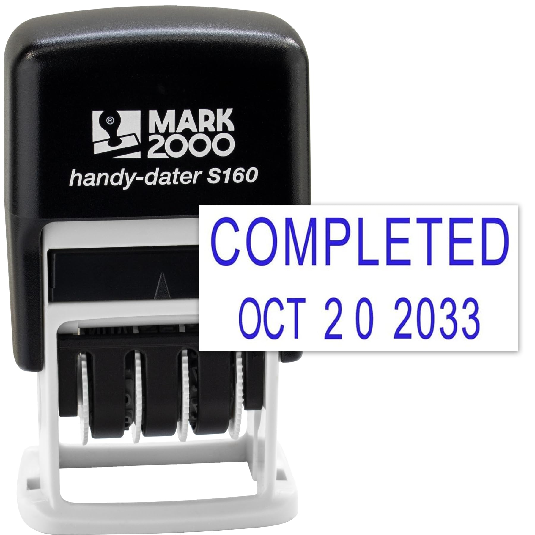Mark 2000 Self-Inking Rubber Date Office Stamp with Completed Phrase & Date - Blue Ink (Handy-Dater S160), 12-Year Band