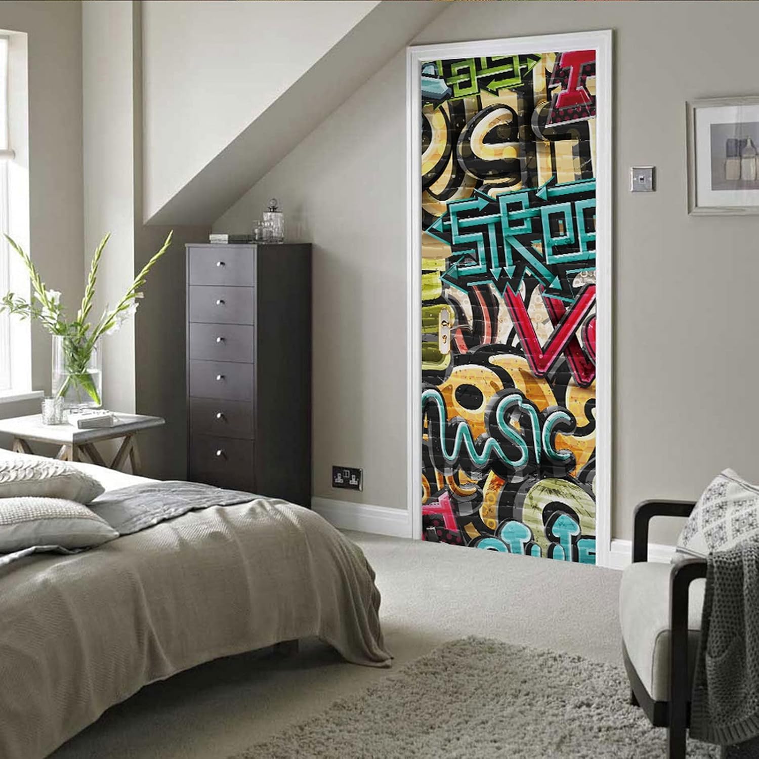 A.Monamour 3D Door Stickers for Interior Doors Wall Graffiti Grunge Background Vinyl Waterproof Self Adhesive Door Mural Decals for Bedroom Office Bathroom 90 x 200 cm