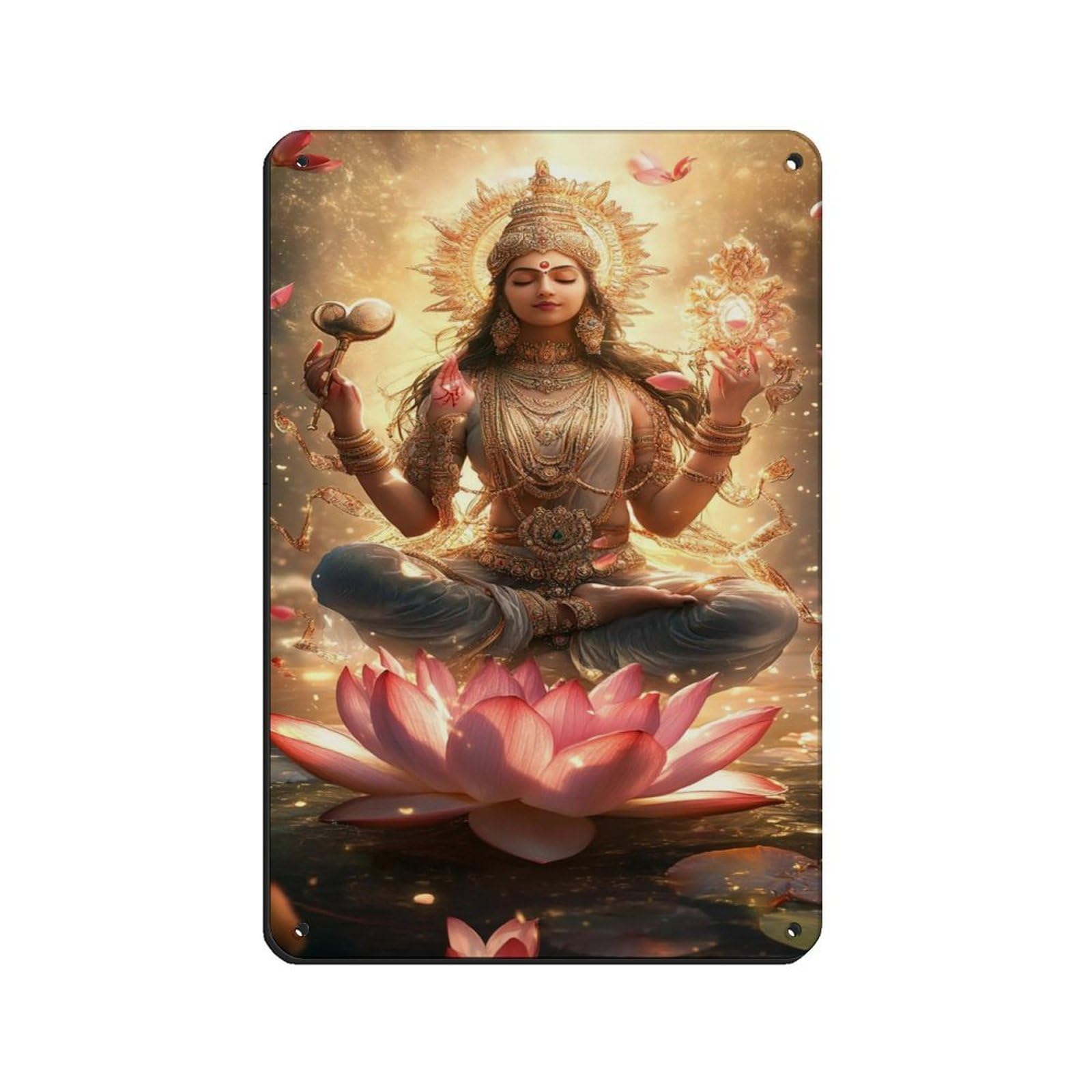 Hindu Goddess Lakshmi, Divine Spiritual Art Tin Sign Vintage Metal Pub Club Cafe Bar Home Wall Art Decoration Poster Retro 8x12inch(20x30cm)