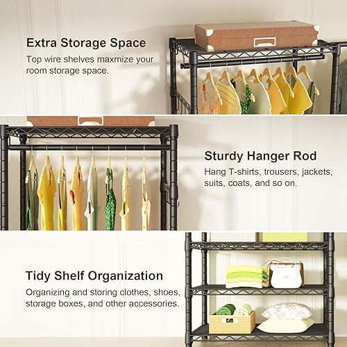Miniatura 5 de Ulif E1 Heavy Duty Closet Garment Rack, 6 Tiers Adjustable Metal Freestanding Expandable Clothing Storage with 4 Hanger Rods, Easy to Assemble