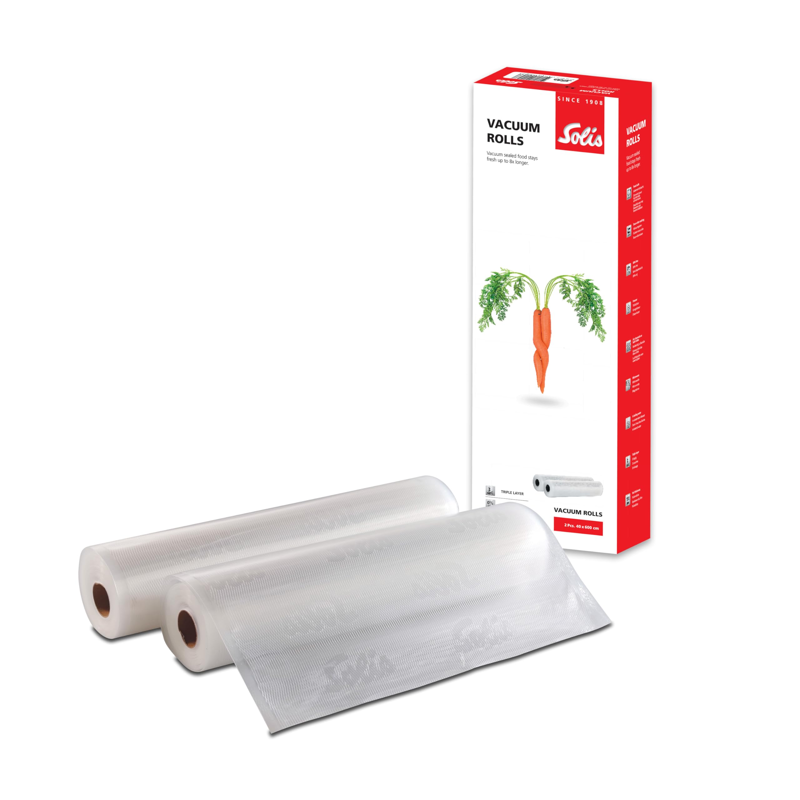 Solis Pellicola per sottovuoto, 40 x 600 cm | Solo per macchine sottovuoto con rotoli da 40 cm, senza BPA e per alimenti, spessore 110 µm, robusto e riutilizzabile