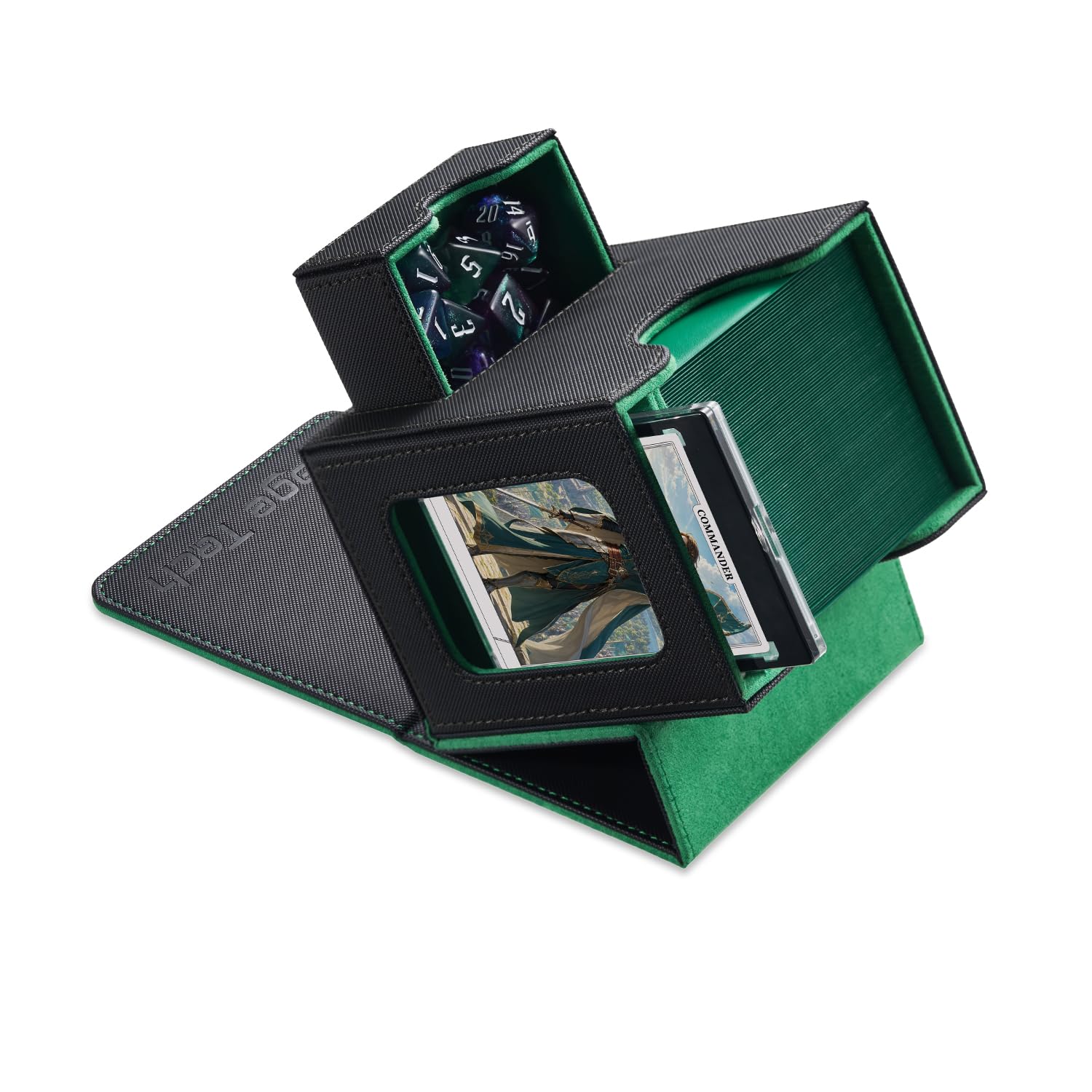 mtg deck tech commander Mage Card Box for - Patented Design, Commander Display, Fits 100 Double-Sleeved Cards, 35pt Card Brick & Dice Tray Players are only allowed one of each card in their deck Mage Tech Card Deck Box