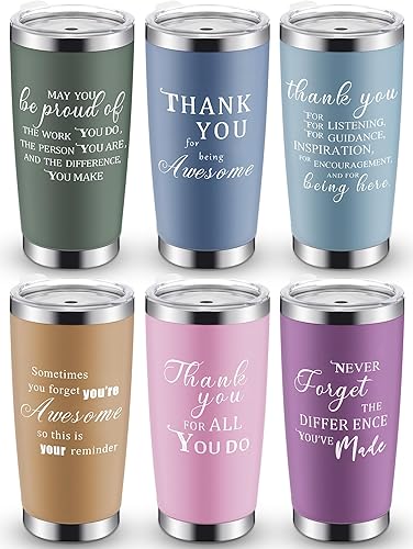 Paquete de 6 vasos de viaje de acero inoxidable con aislamiento al vacío de 20 onzas, regalo de agradecimiento a los empleados, regalo de