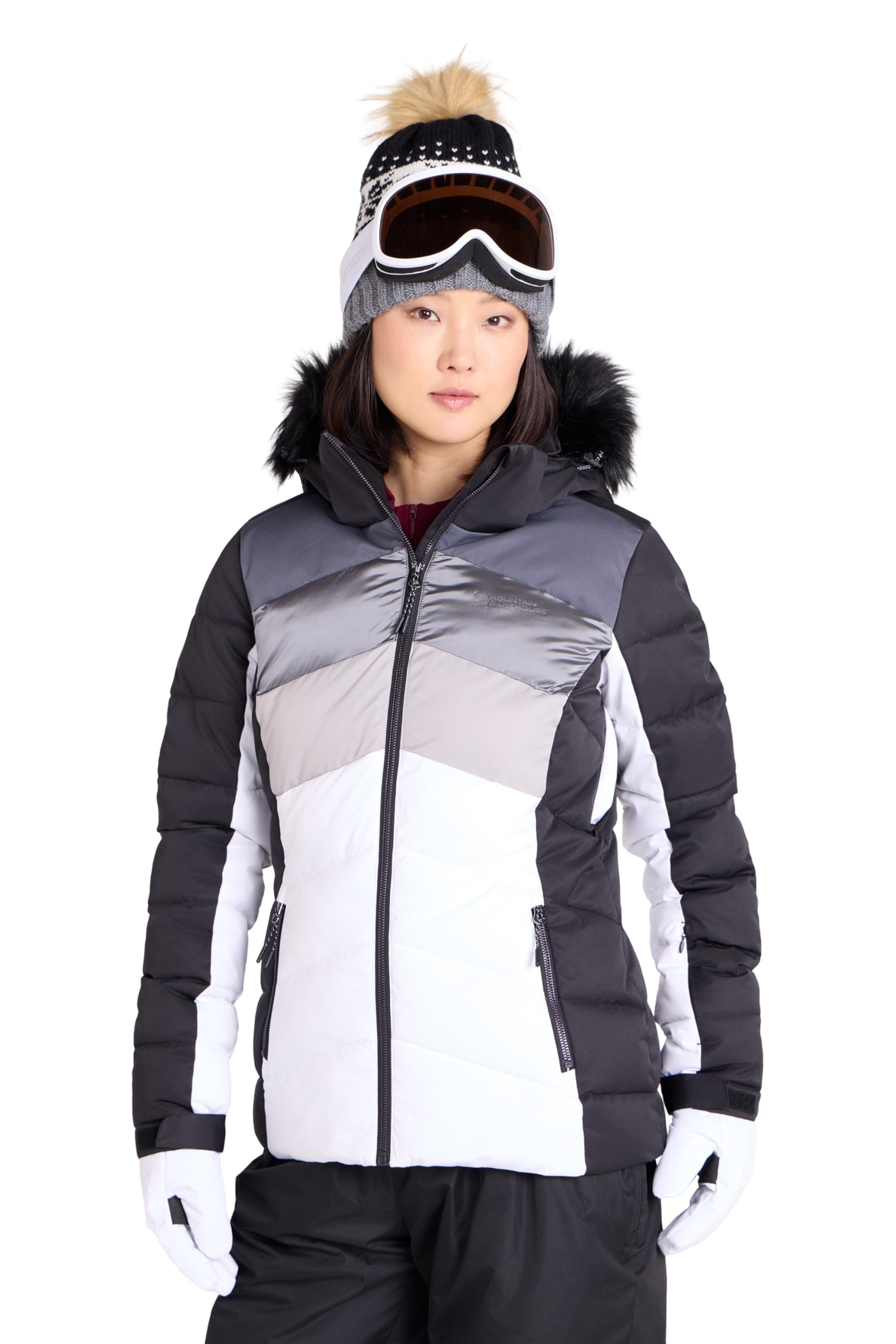 Mountain Warehouse Women's 'Cascade' Lightweight Breathable Warm Padded Hooded Winter Ski Jacket in White | Size: 16