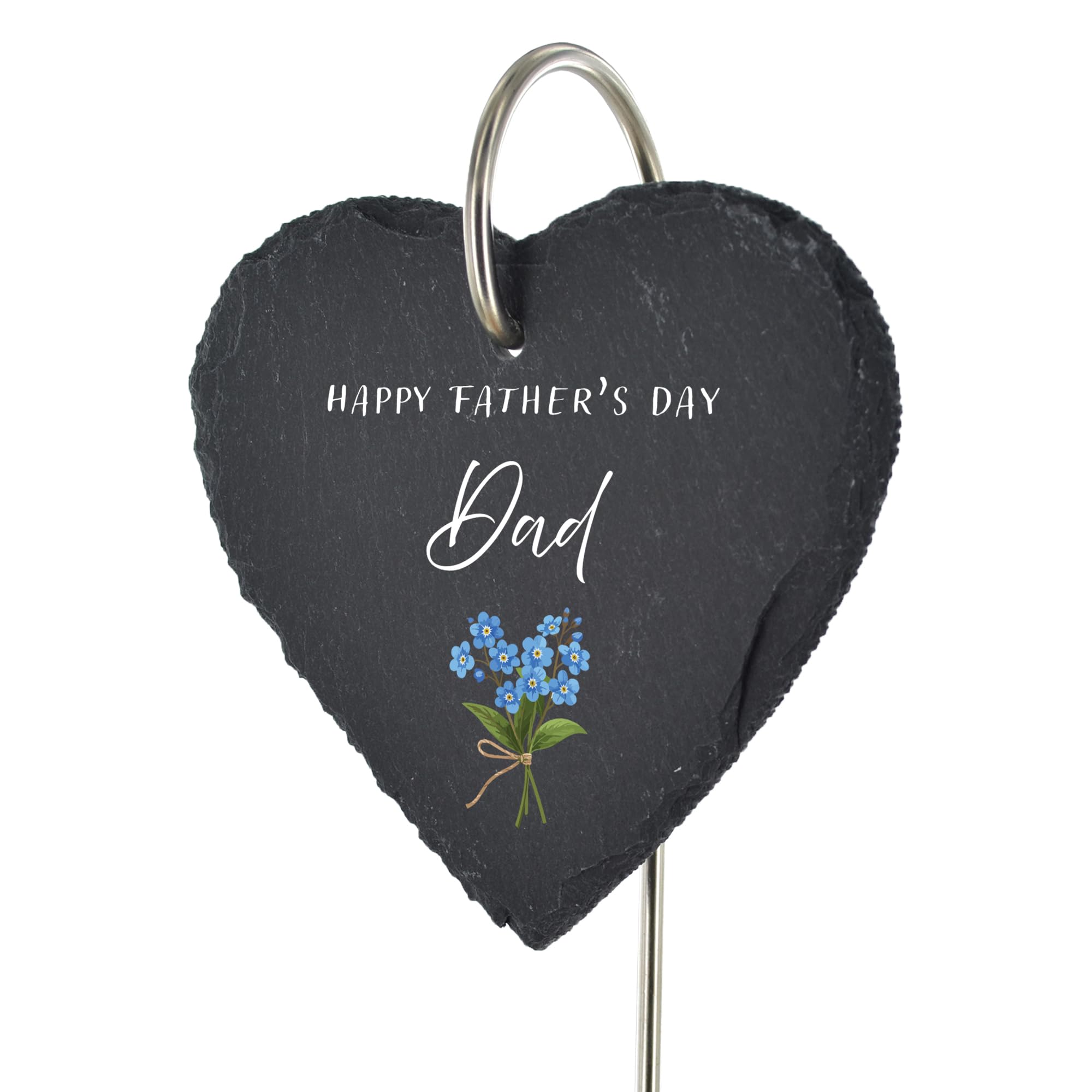 Dad — Forget Me Not Flower Memorial Ground Stake — Happy Father’s Day — Outdoor Headstone Decoration — Slate Heart — Father’s Day Loss Of Dad